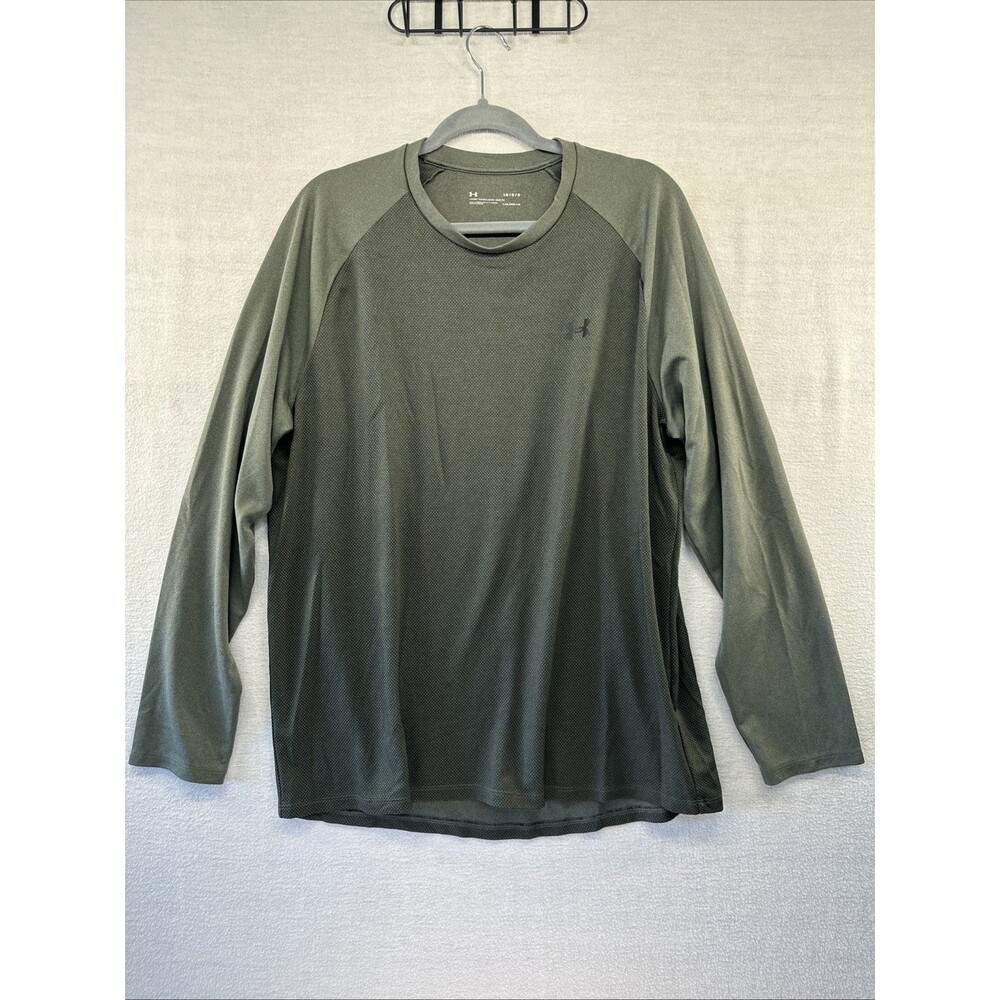 Under Armour Shirt Mens L ColdGear Long Sleeve Green Athletic Loose Performance